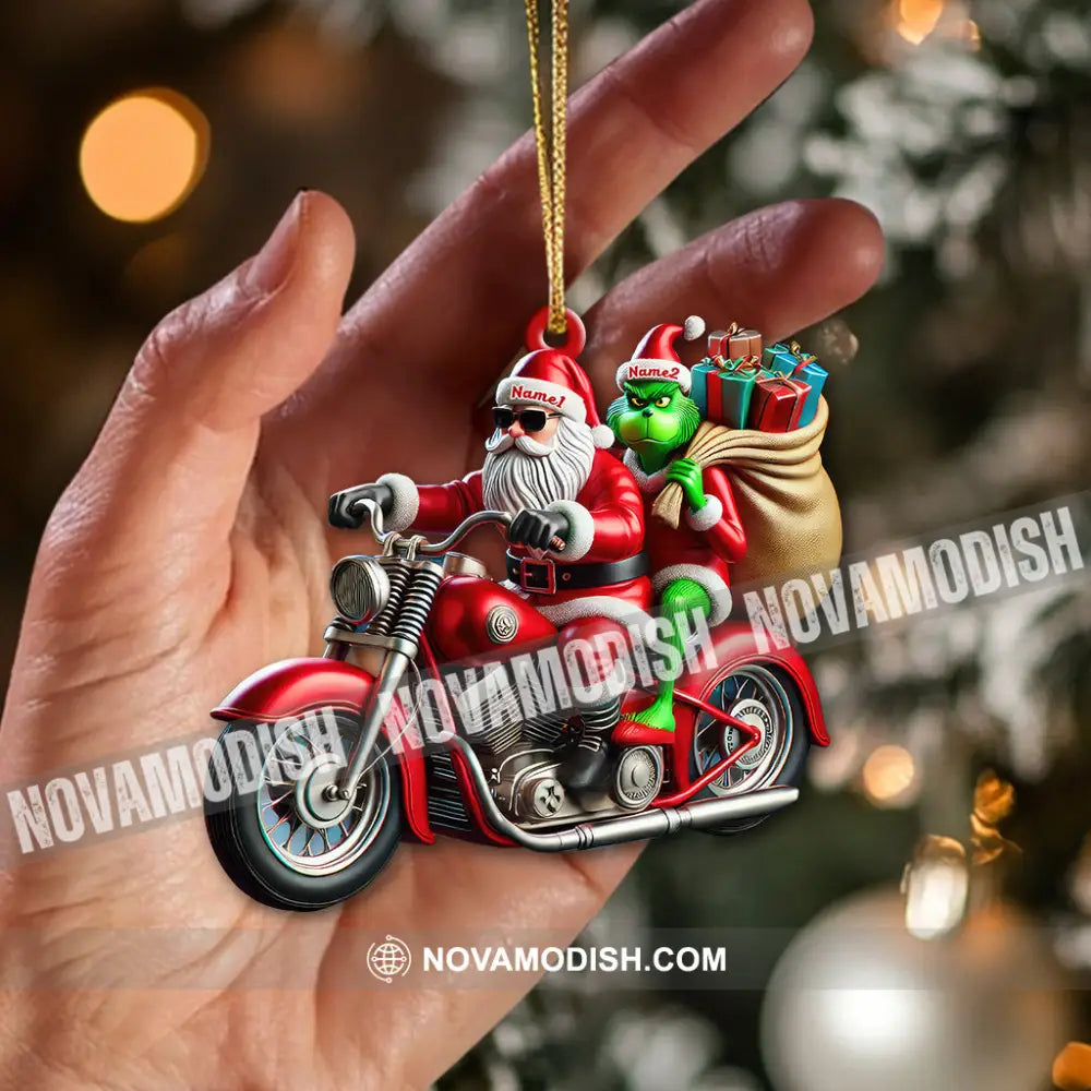 Custom Name Motorcycle Christmas Santa Ornament Gift For Lover