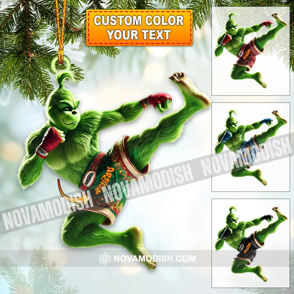 Custom Name Muay Thai Grinch Ornament Lover Christmas Gift