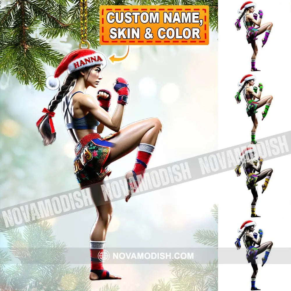 Custom Name Muay Thai Woman Ornament Christmas Gift