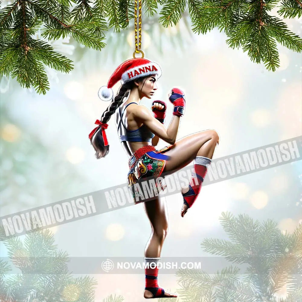 Custom Name Muay Thai Woman Ornament Christmas Gift 3.54’’ / 1