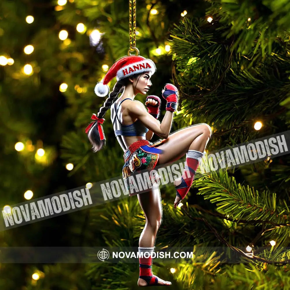 Custom Name Muay Thai Woman Ornament Christmas Gift