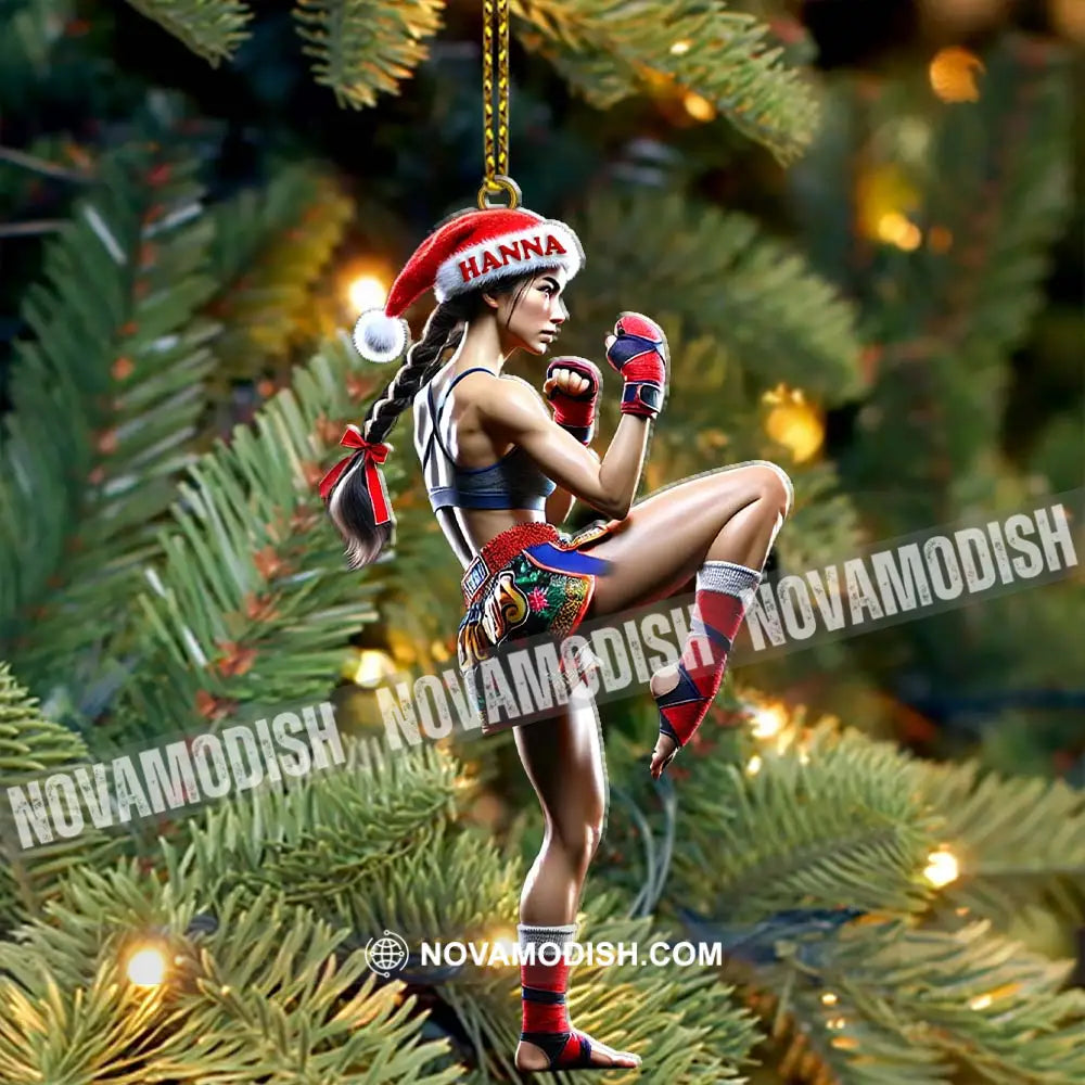 Custom Name Muay Thai Woman Ornament Christmas Gift