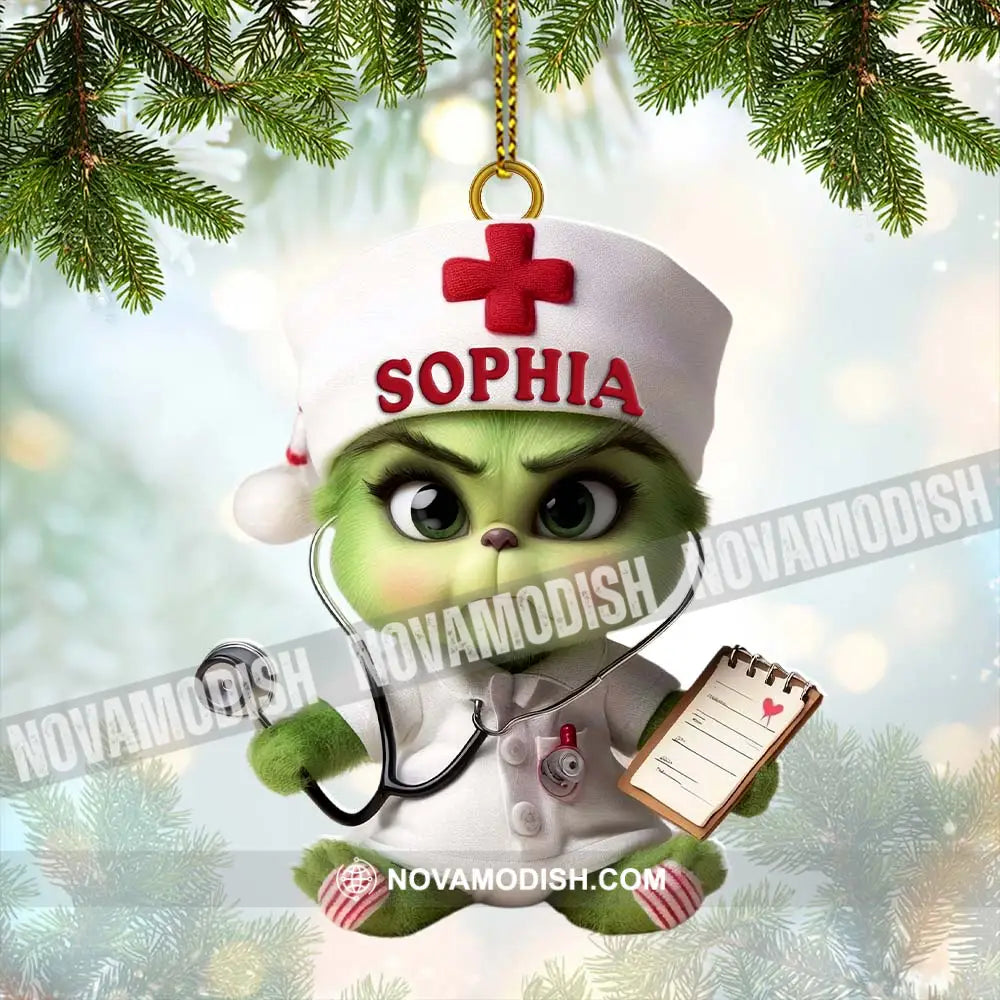 Custom Name Nurse Grinch Ornament Christmas Gift For 3.54’’ / 1