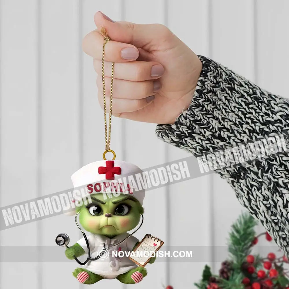 Custom Name Nurse Grinch Ornament Christmas Gift For