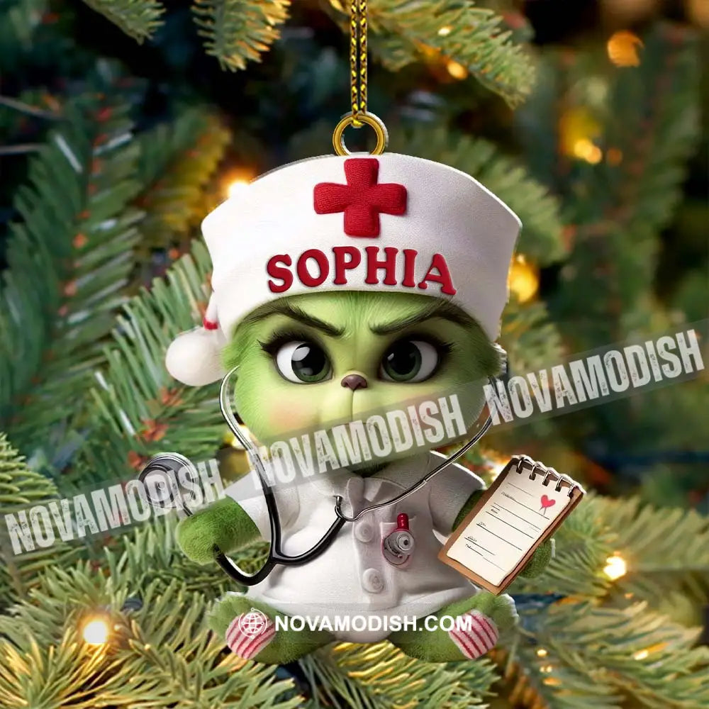 Custom Name Nurse Grinch Ornament Christmas Gift For