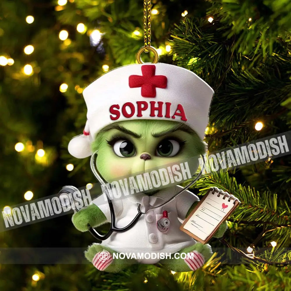 Custom Name Nurse Grinch Ornament Christmas Gift For