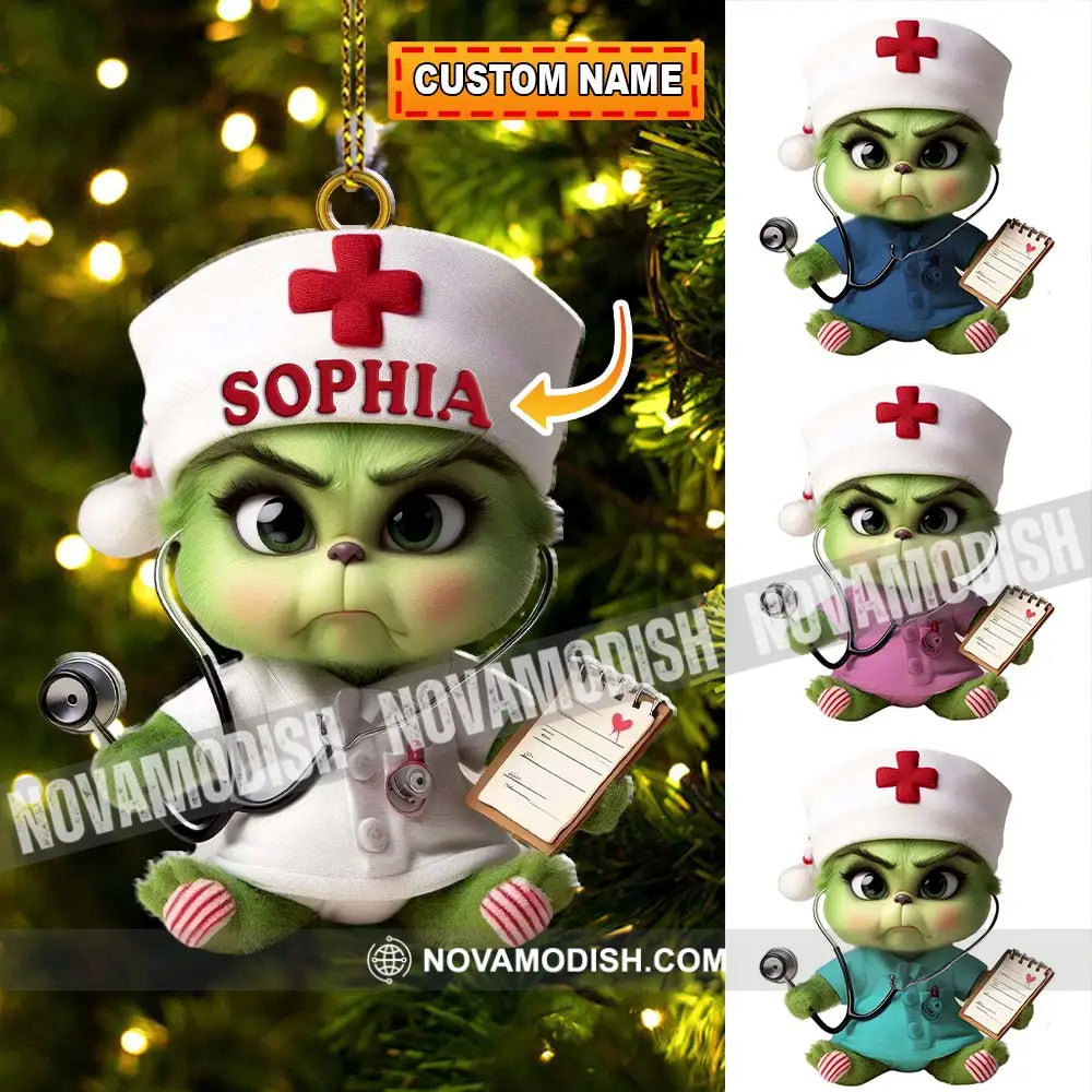 Custom Name Nurse Grinch Ornament Christmas Gift For