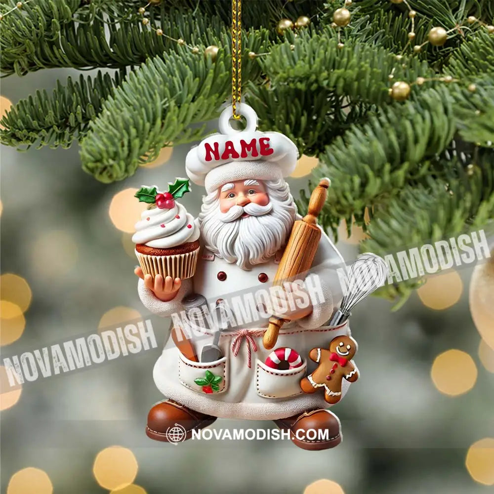 Custom Name Ornament Santa Baker Cup Cake