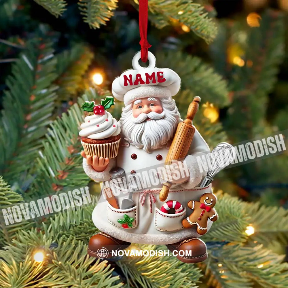 Custom Name Ornament Santa Baker Cup Cake