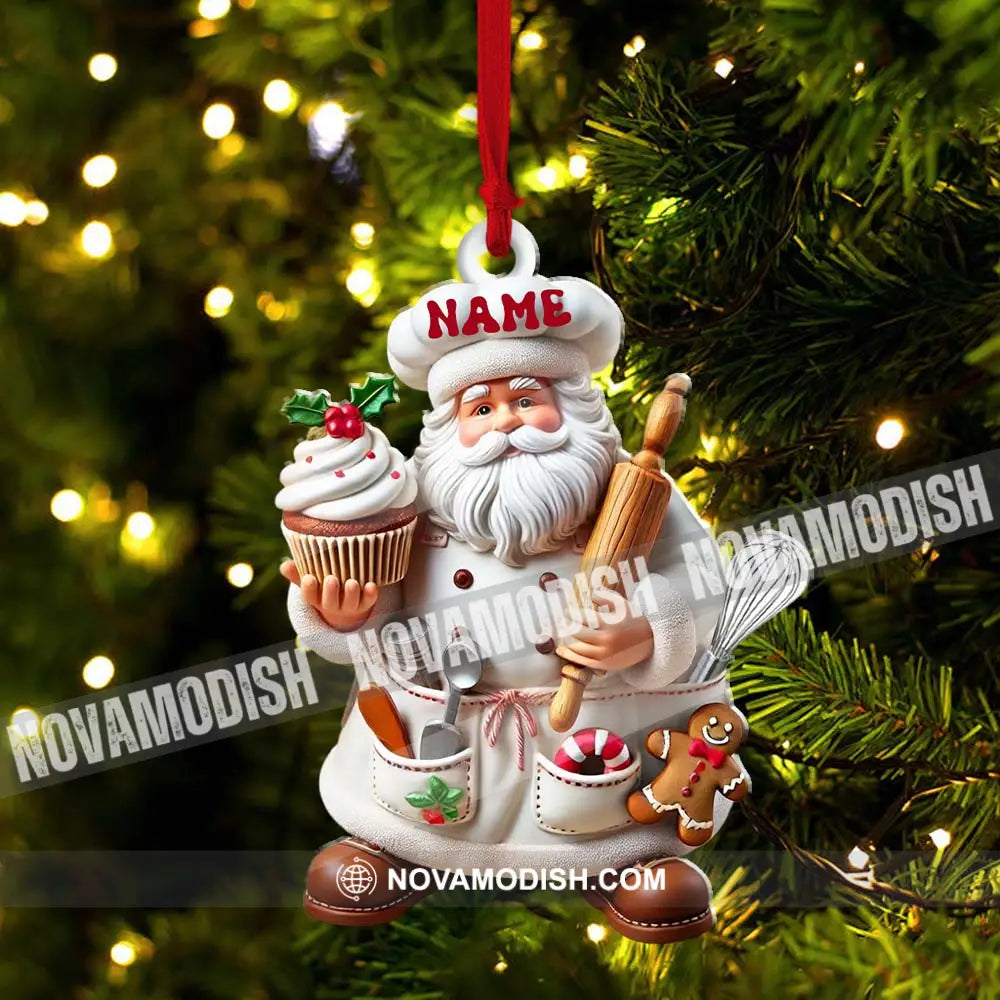 Custom Name Ornament Santa Baker Cup Cake