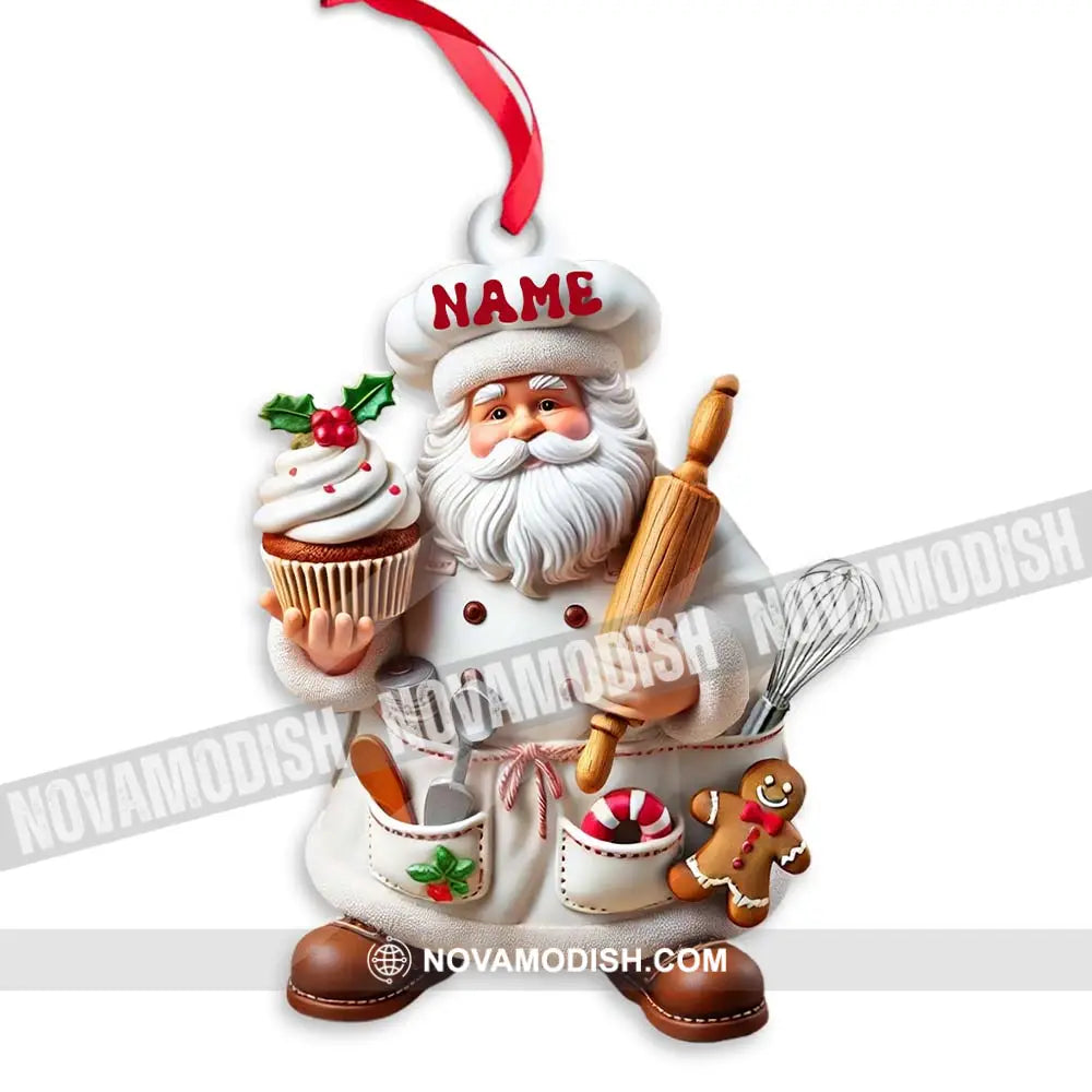 Custom Name Ornament Santa Baker Cup Cake