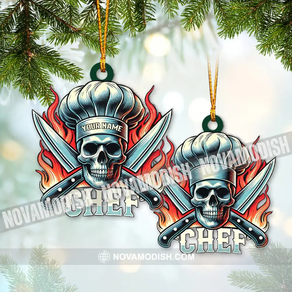 Custom Name Ornament Skull Chef