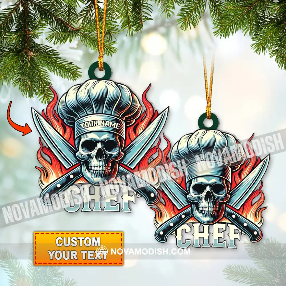 Custom Name Ornament Skull Chef Acrylic