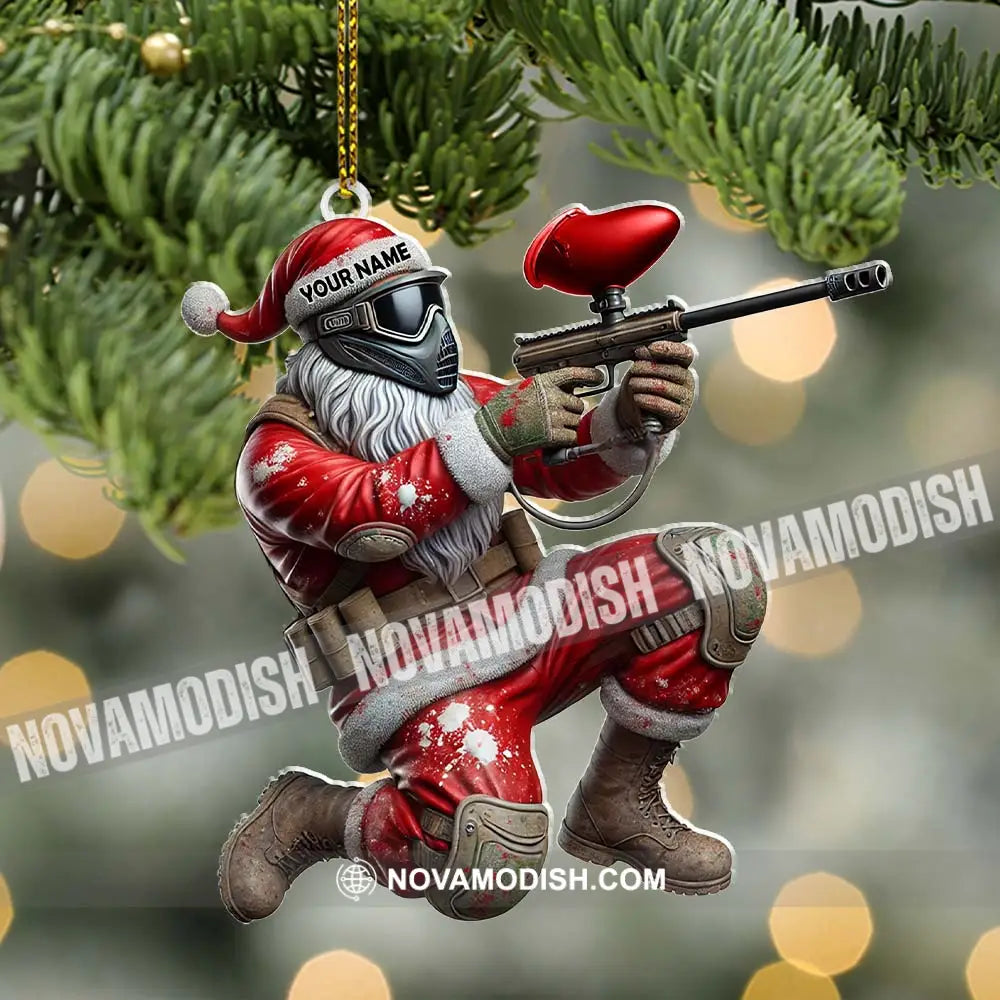 Custom Name Paintball Shooting Santa Ornament Christmas Gift