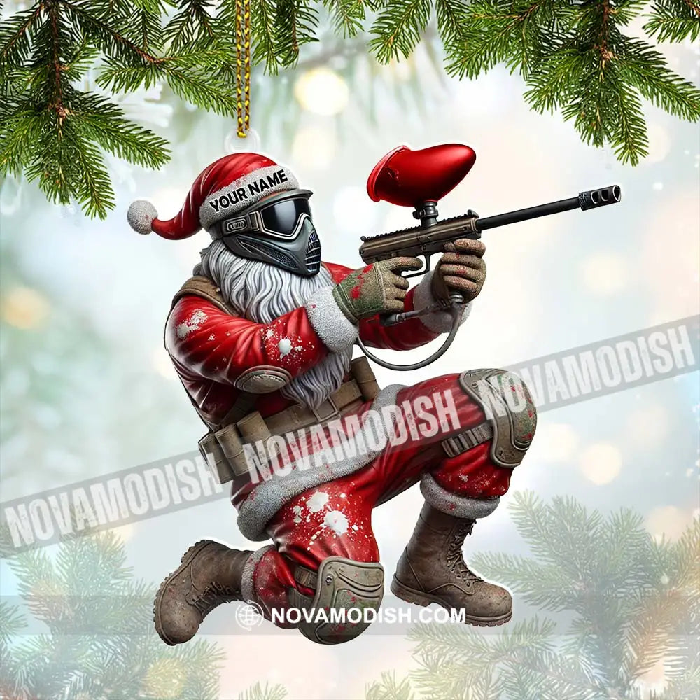 Custom Name Paintball Shooting Santa Ornament Christmas Gift 3.54’’ / 1