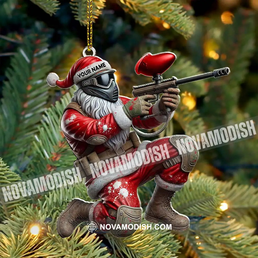 Custom Name Paintball Shooting Santa Ornament Christmas Gift