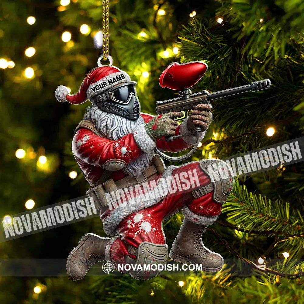 Custom Name Paintball Shooting Santa Ornament Christmas Gift