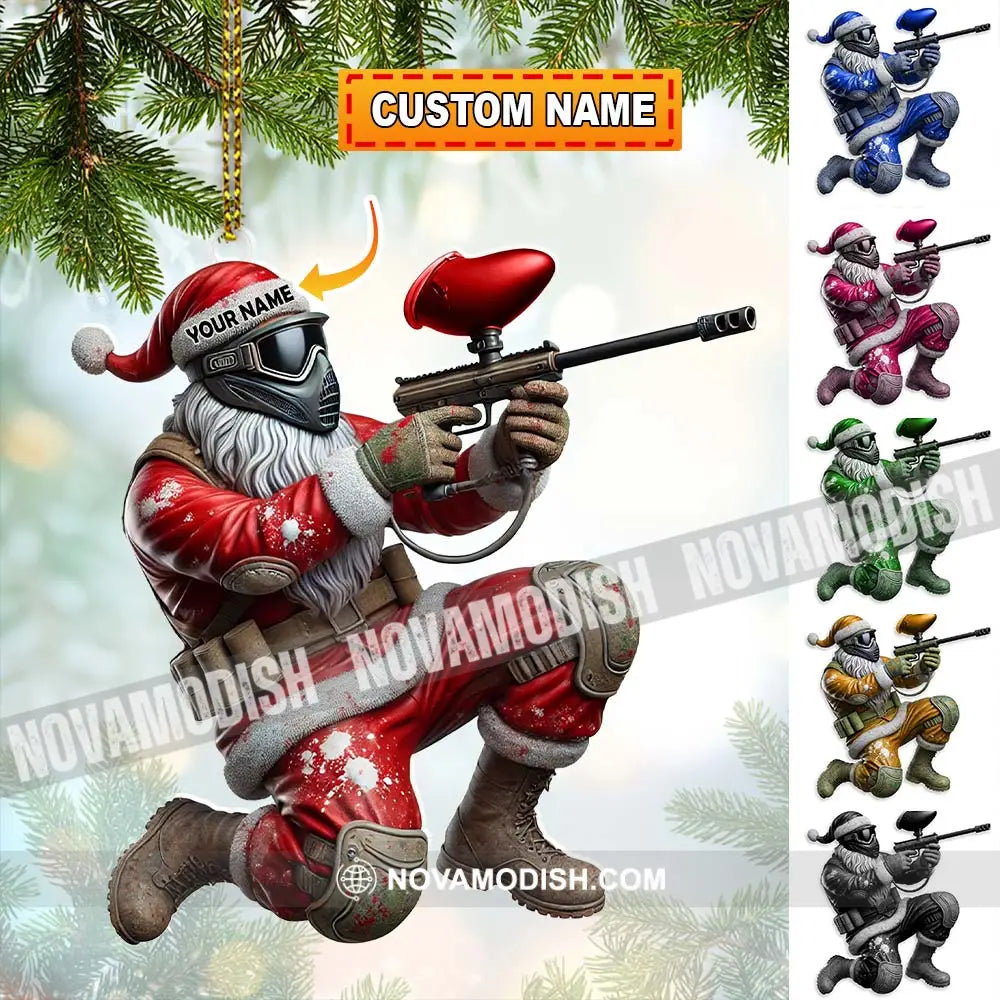 Custom Name Paintball Shooting Santa Ornament Christmas Gift