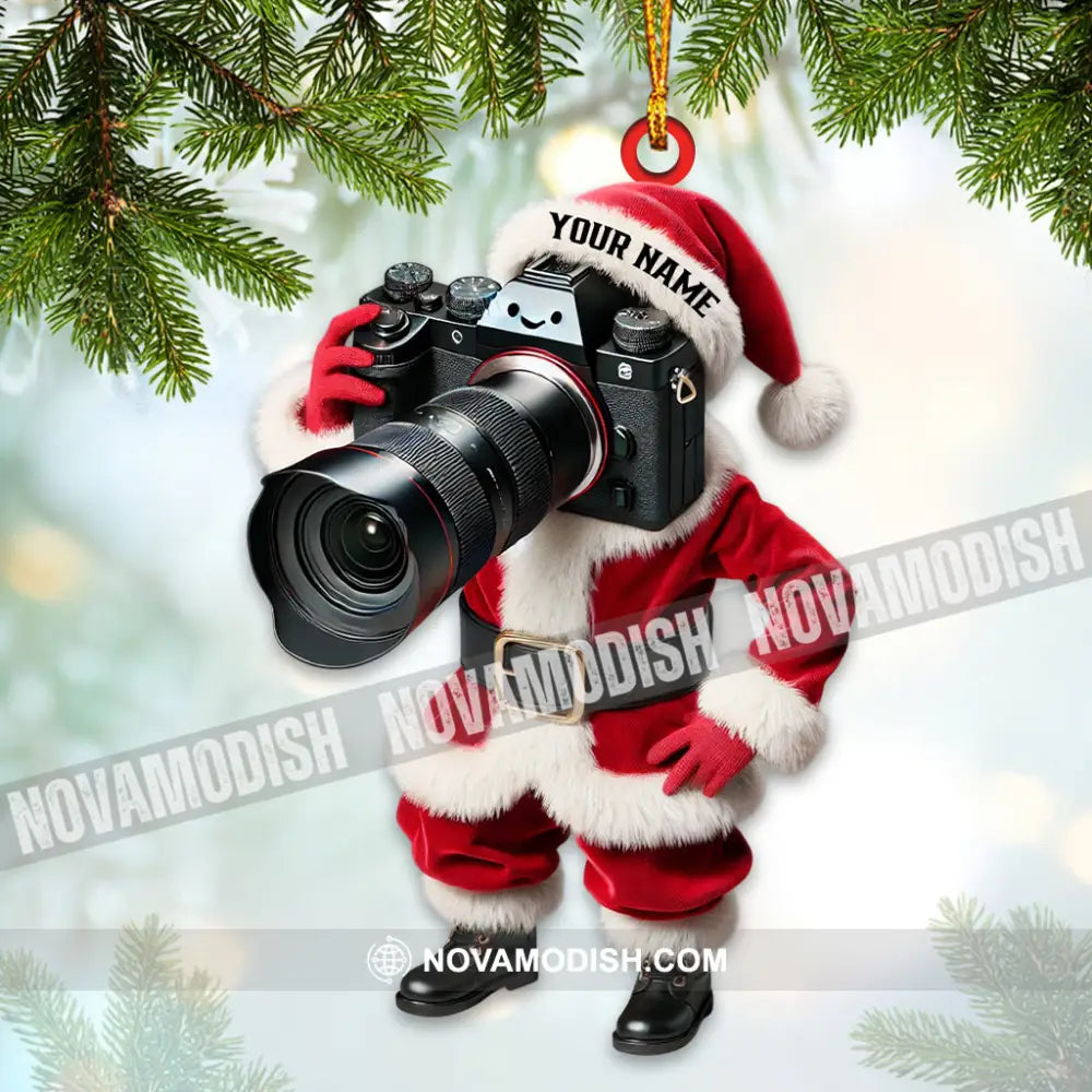 Custom Name Photographer Santa Ornament Christmas Gift Decoration 3.54’’ / 1