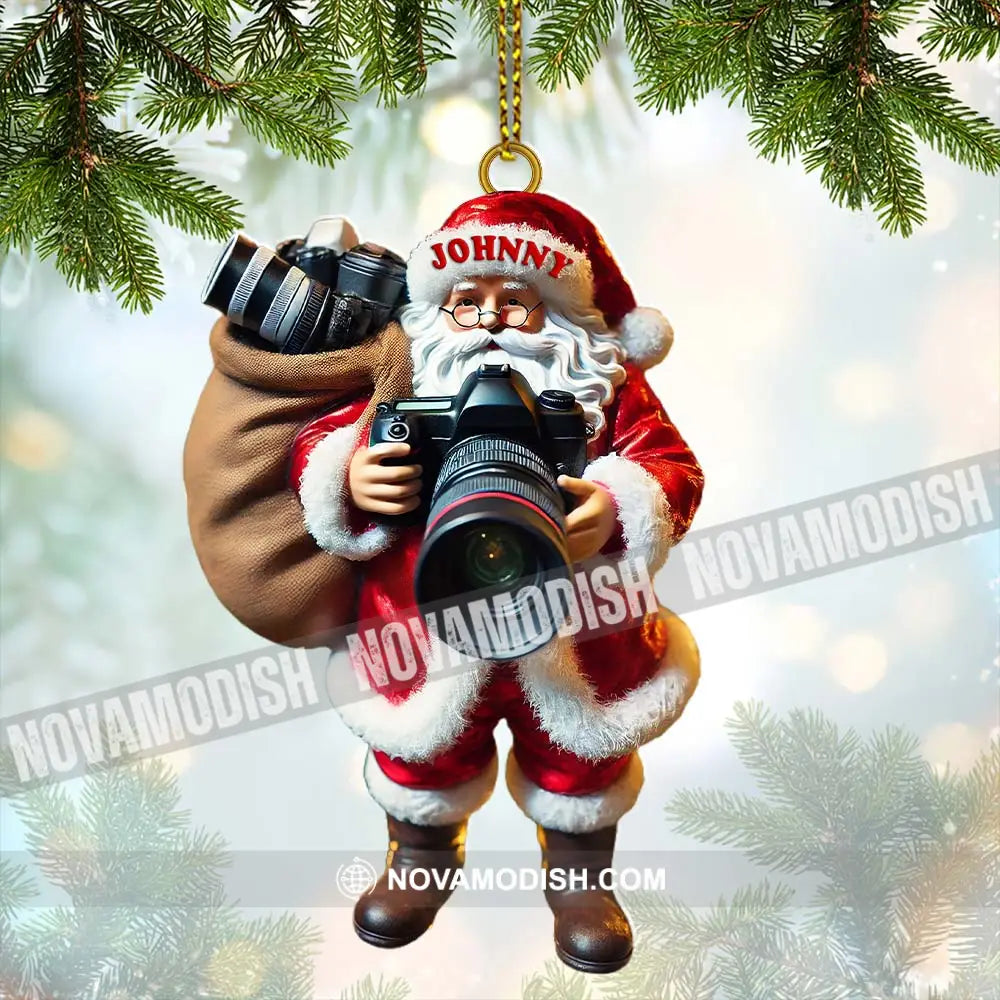 Custom Name Photographer Santa Ornament Christmas Gift Decoration 3.54’’ / 1