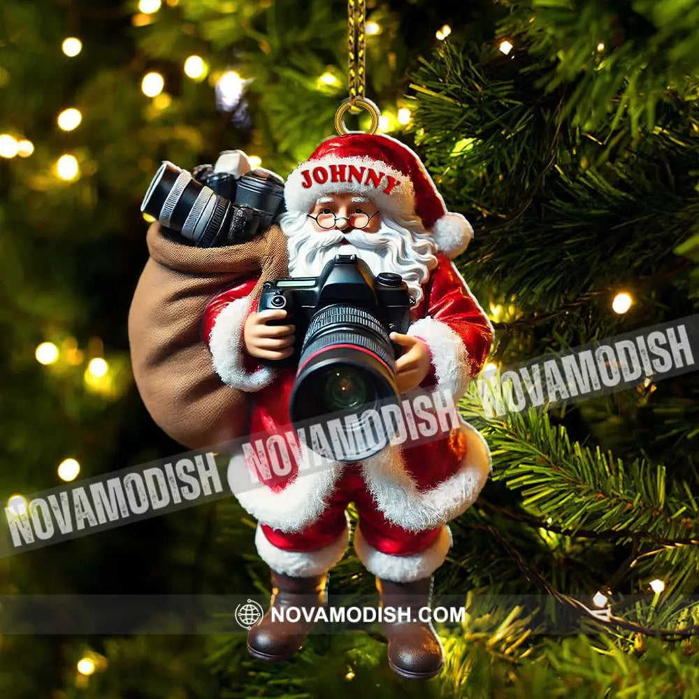 Custom Name Photographer Santa Ornament Christmas Gift Decoration