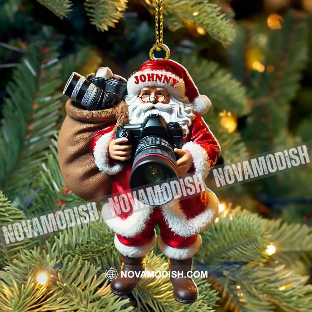 Custom Name Photographer Santa Ornament Christmas Gift Decoration