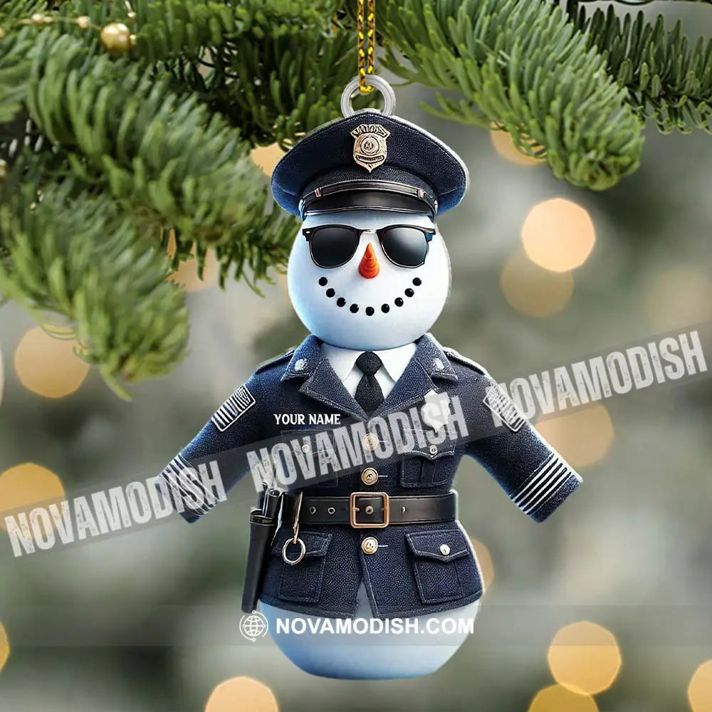 Custom Name Police Snowman Ornament Christmas Gift For