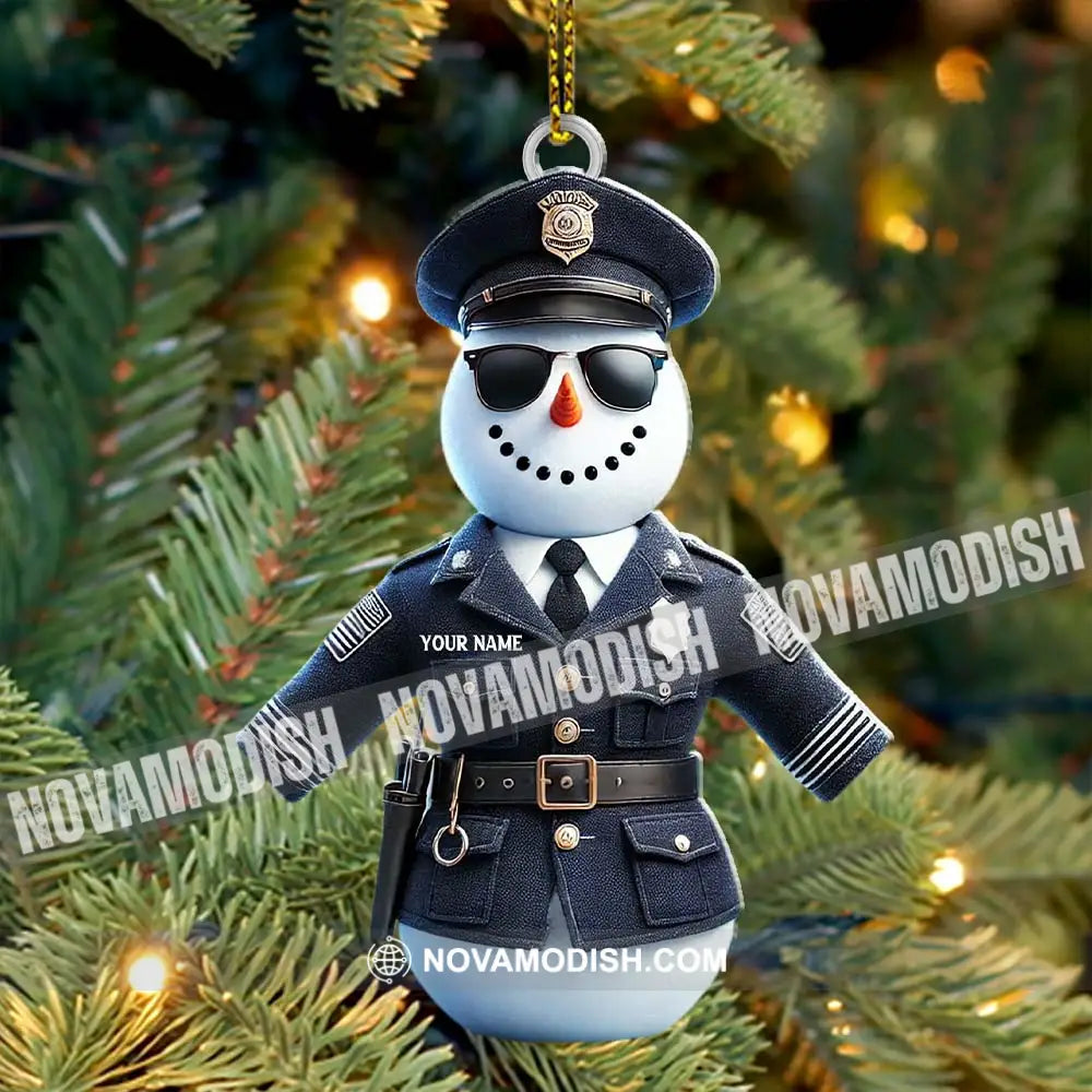 Custom Name Police Snowman Ornament Christmas Gift For