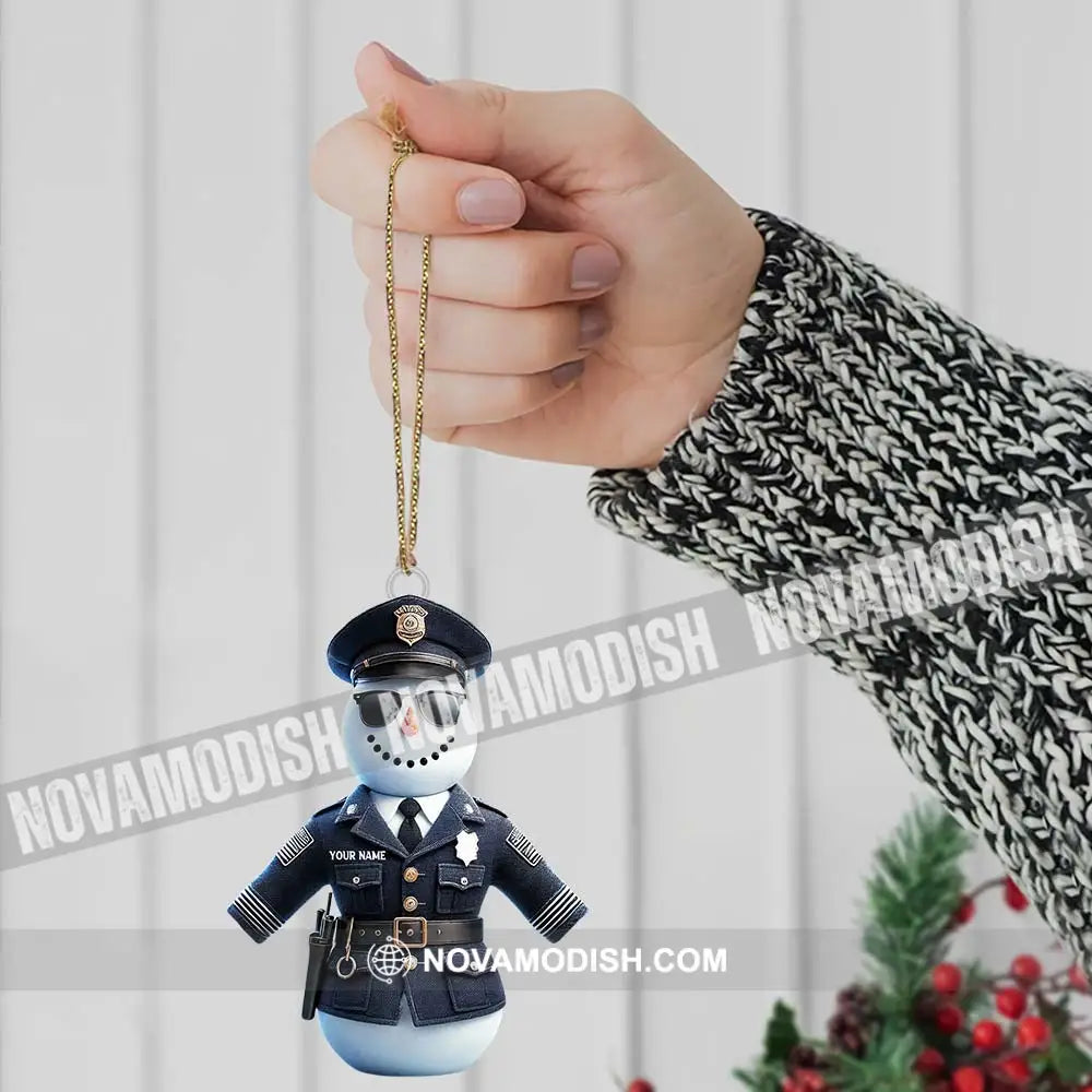 Custom Name Police Snowman Ornament Christmas Gift For