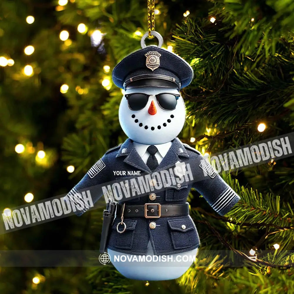 Custom Name Police Snowman Ornament Christmas Gift For