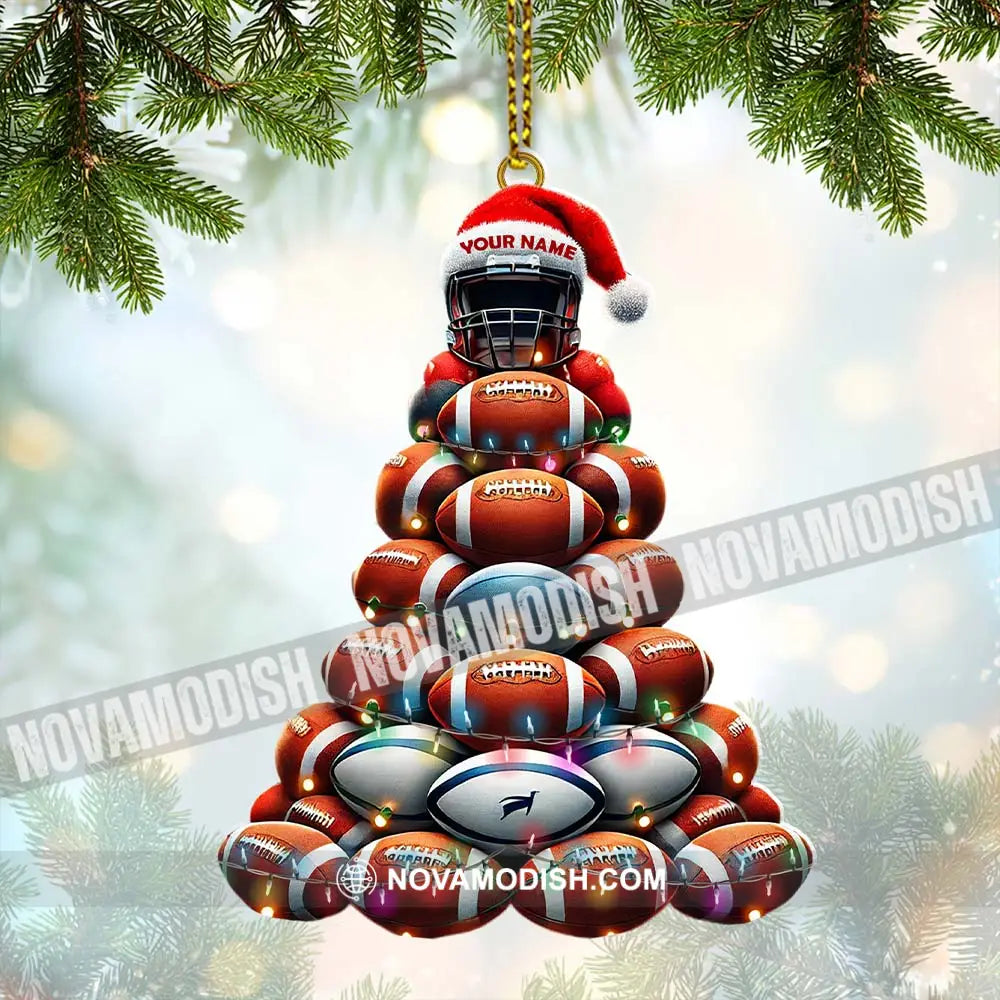 Custom Name Rugby Football Ornament Lover Christmas Gift 3.54’’ / 1