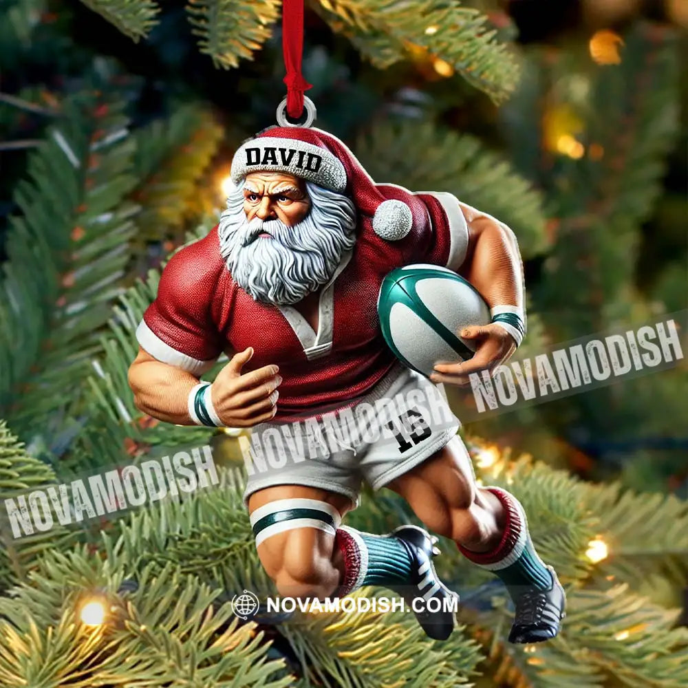 Custom Name Rugby Football Santa Ornament Lover Christmas Gift 3.54’’ / 1