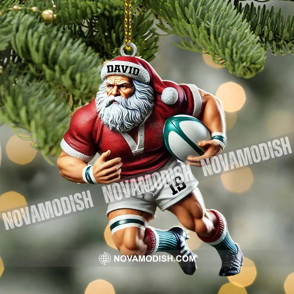 Custom Name Rugby Football Santa Ornament Lover Christmas Gift