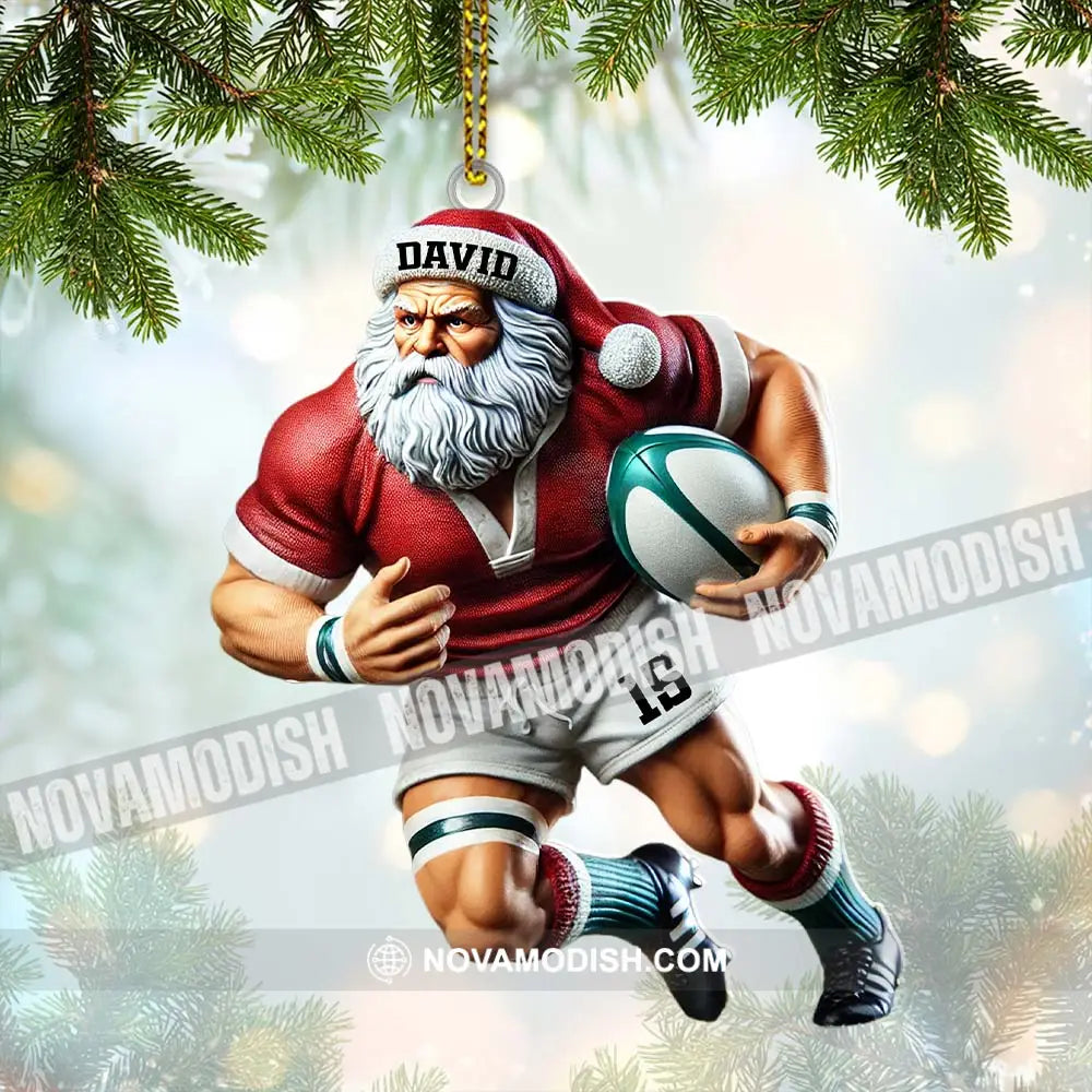 Custom Name Rugby Football Santa Ornament Lover Christmas Gift