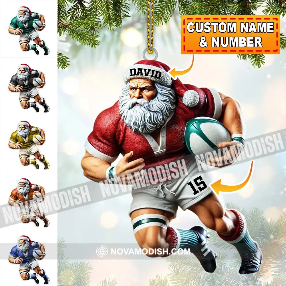 Custom Name Rugby Football Santa Ornament Lover Christmas Gift