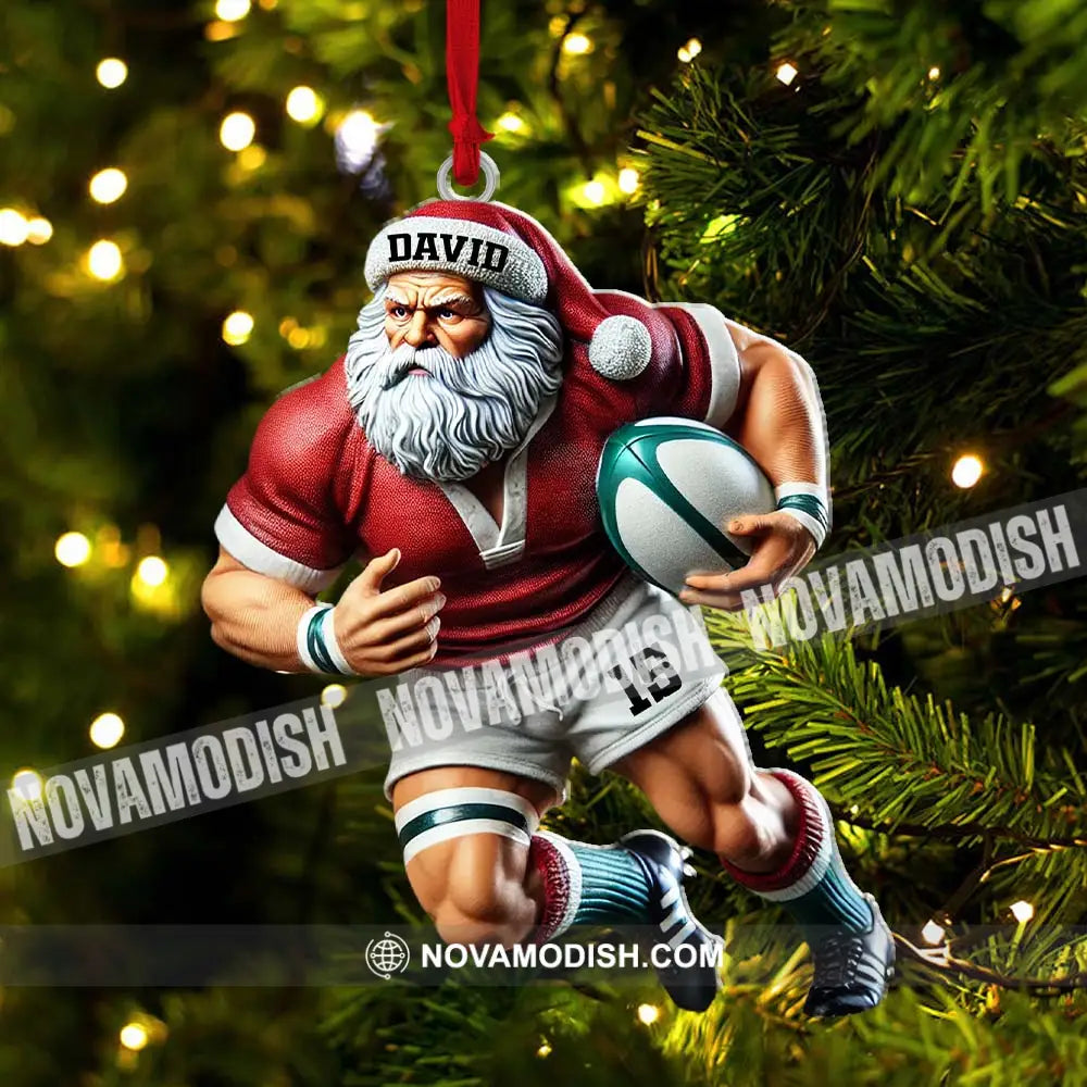 Custom Name Rugby Football Santa Ornament Lover Christmas Gift