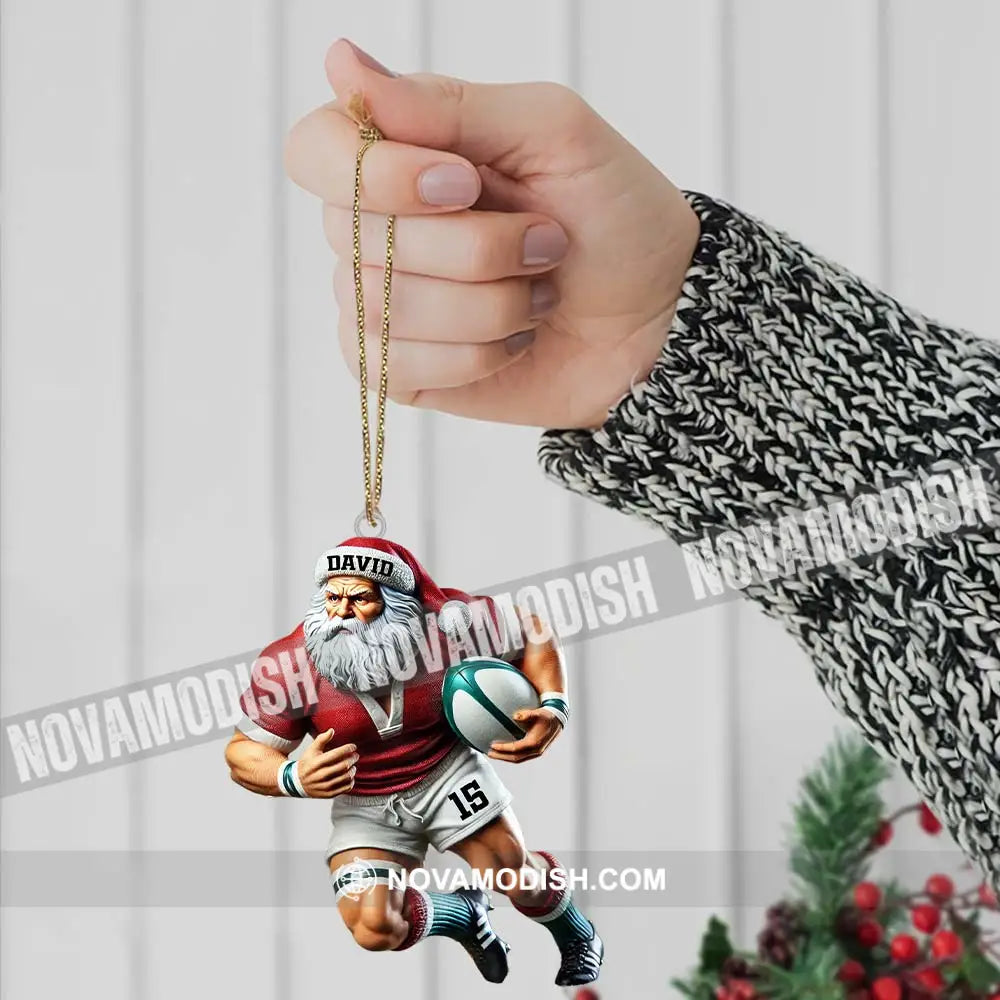 Custom Name Rugby Football Santa Ornament Lover Christmas Gift