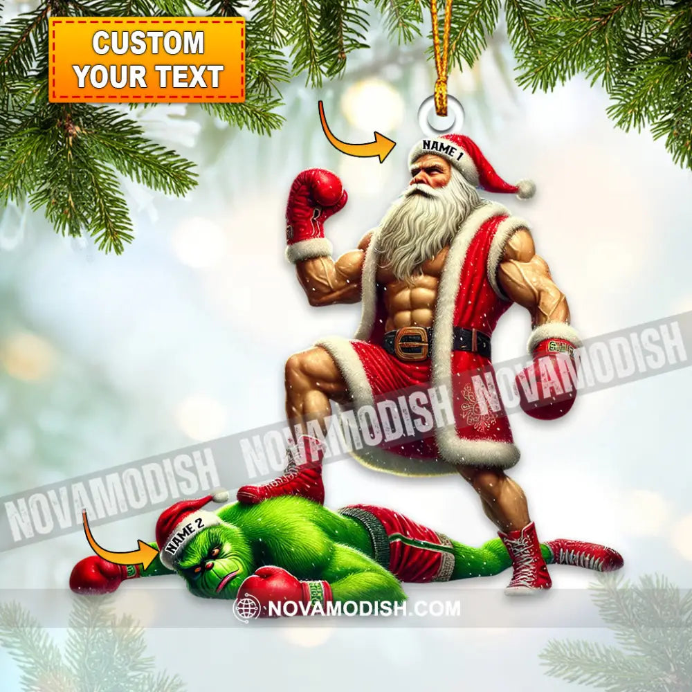 Custom Name Santa And Grinch Boxing Ornament Christmas Decoration