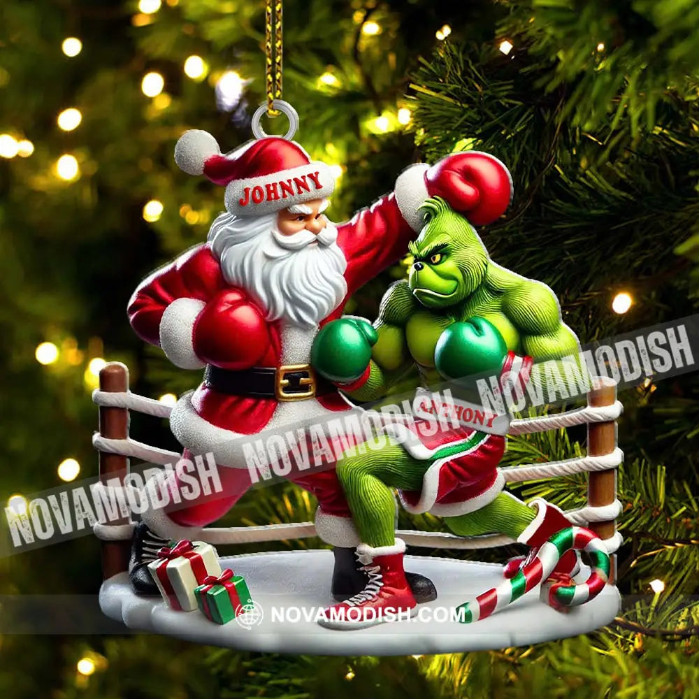 Custom Name Santa And Grinch Boxing Ornament Christmas Gift Decoration