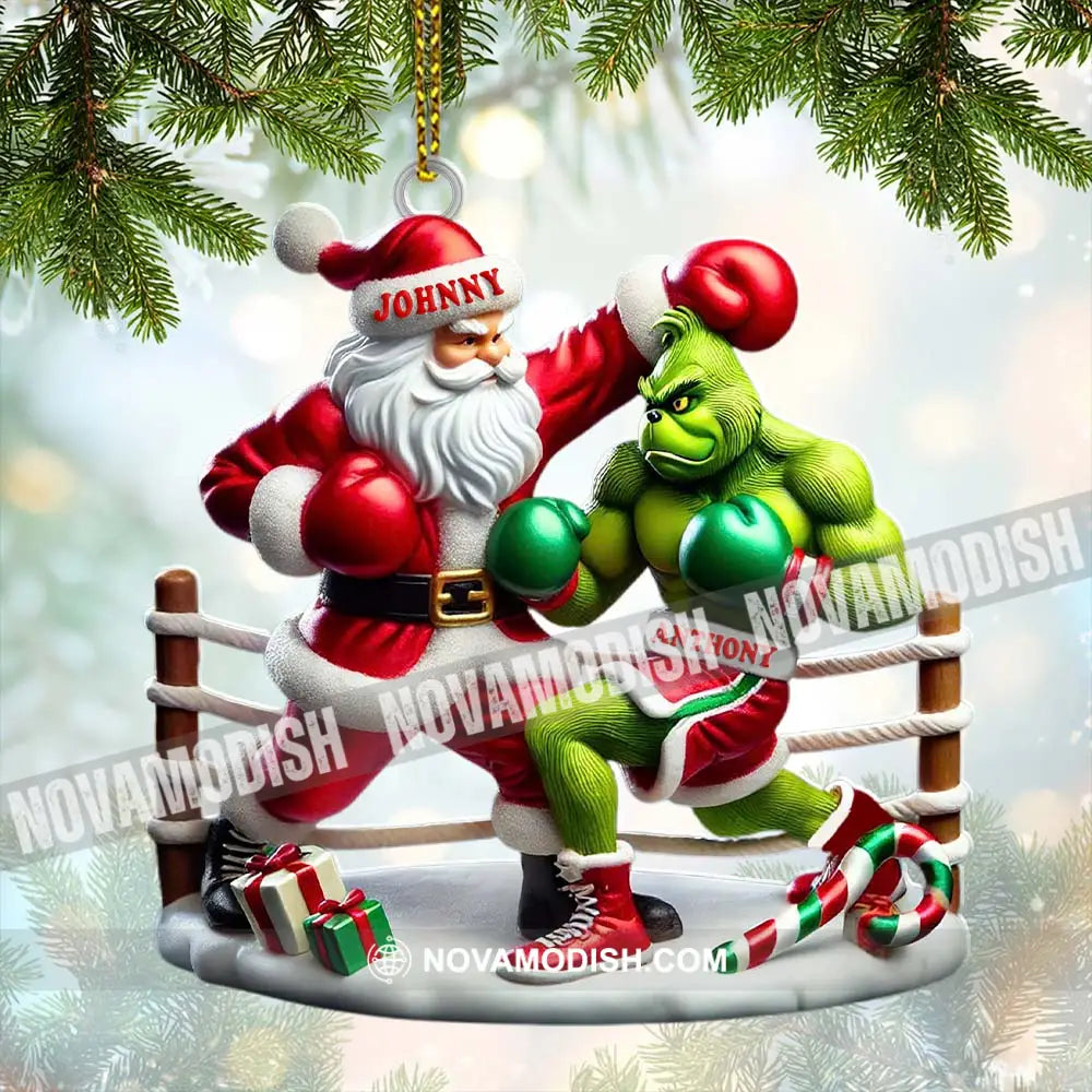 Custom Name Santa And Grinch Boxing Ornament Christmas Gift Decoration 3.54’’ / 1