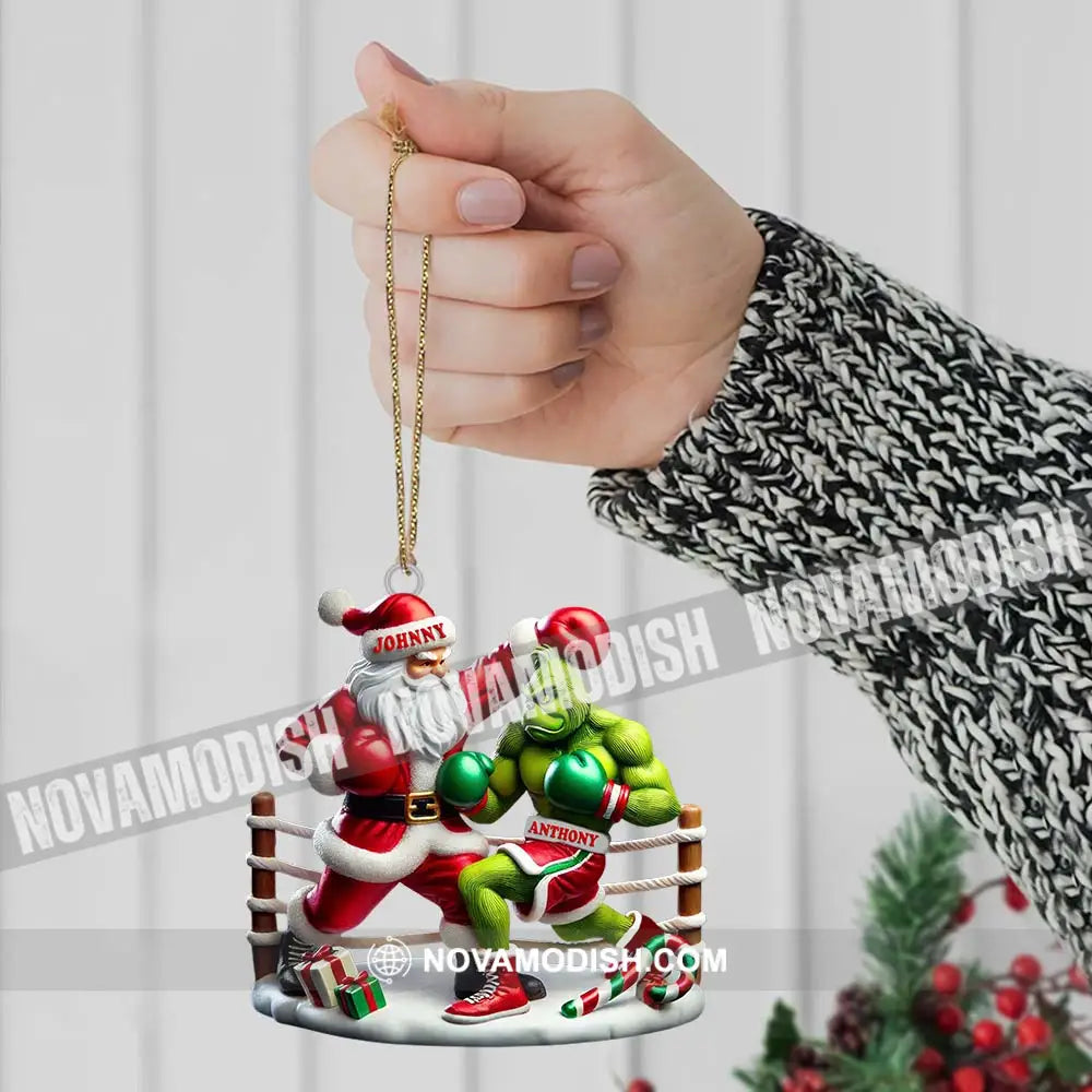 Custom Name Santa And Grinch Boxing Ornament Christmas Gift Decoration