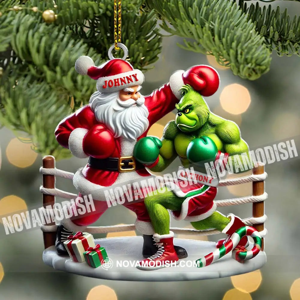 Custom Name Santa And Grinch Boxing Ornament Christmas Gift Decoration