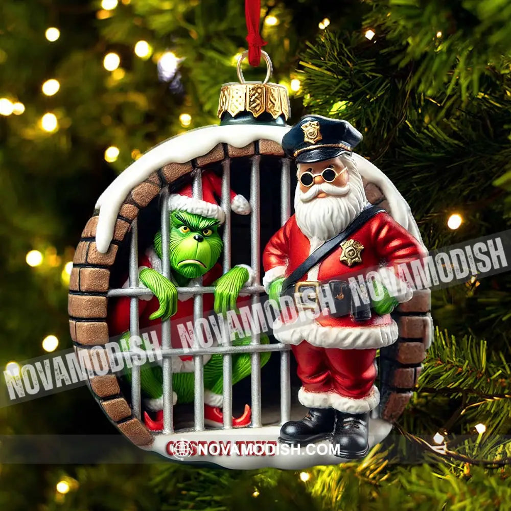 Custom Name Santa And Grinch Ornament Christmas Gift Decoration