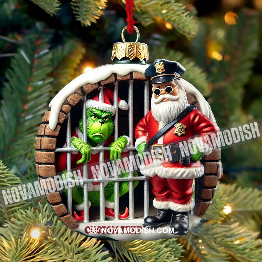 Custom Name Santa And Grinch Ornament Christmas Gift Decoration