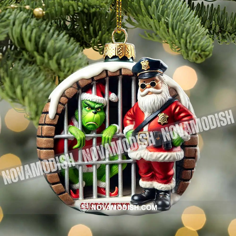 Custom Name Santa And Grinch Ornament Christmas Gift Decoration