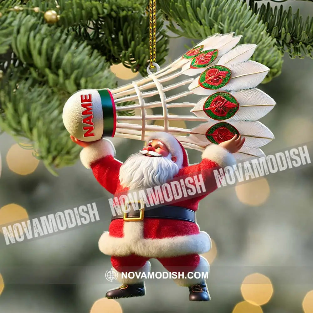 Custom Name Santa Badminton Ornament Christmas Gift For Lover 3.54’’ / 1