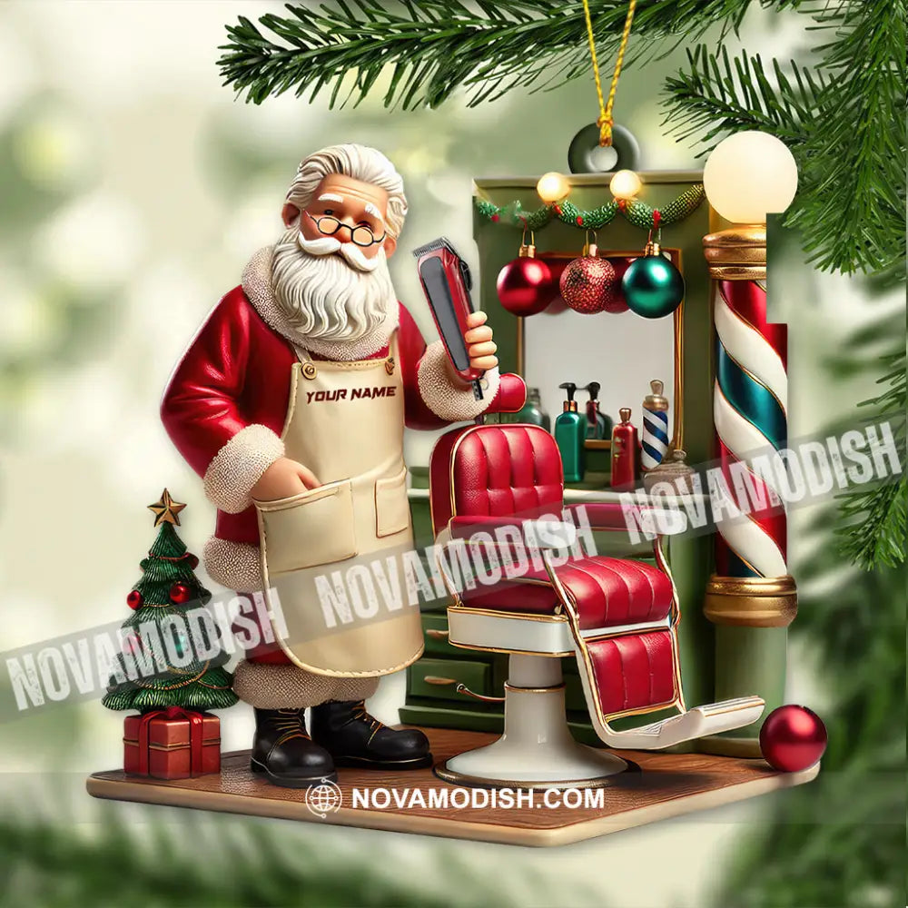 Custom Name Santa Barber Ornament Christmas Decoration For Shop 3.54’’ / 1