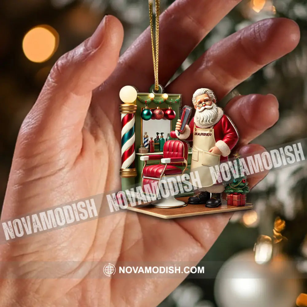 Custom Name Santa Barber Ornament Christmas Decoration For Shop