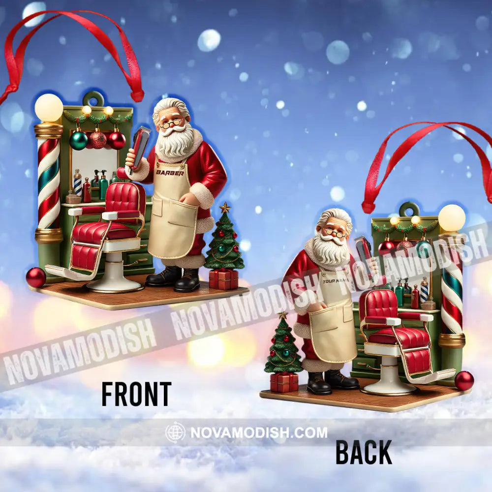 Custom Name Santa Barber Ornament Christmas Decoration For Shop