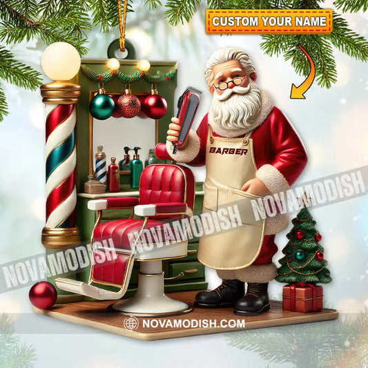 Custom Name Santa Barber Ornament Christmas Decoration For Shop